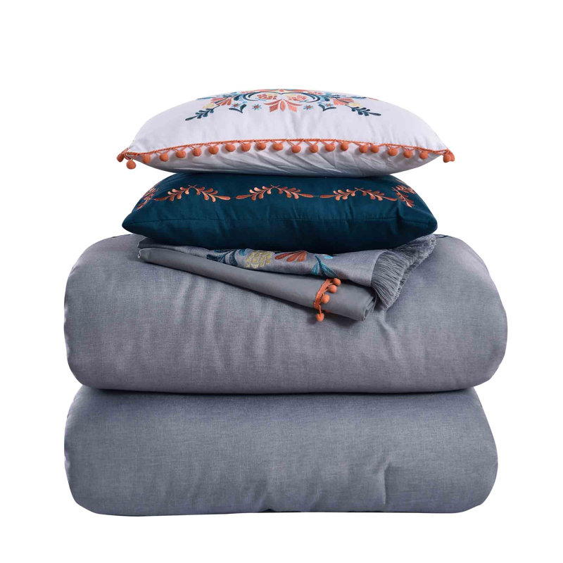 Ensemble d'édredon embelli Frida, Grand + 2 taies décoratives + 3 coussins décorat