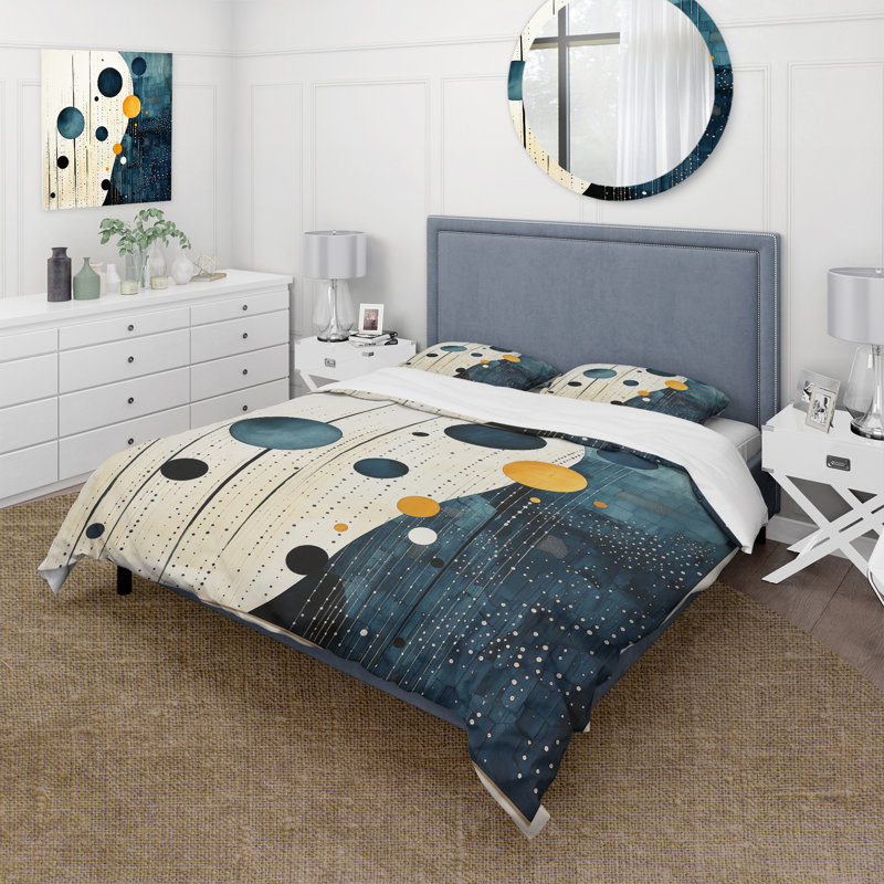 Ensemble de housse de couette jaune sarcelle Mid Century Minimalist Rain I - Minimalisme