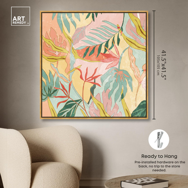 Coloured Jungle Flow Canvas Boho Maximalist Wall Art by Art Remedy, Cadre doré, H 41 po x l 41 po