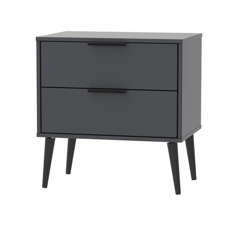 Fully Assembled Rosenkranz 2 Drawer Bedside Table, Graphite/Black