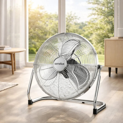 Senelux 16 Inch Chrome Floor Fan with Adjustable Tilt and Multiple Fan Speeds