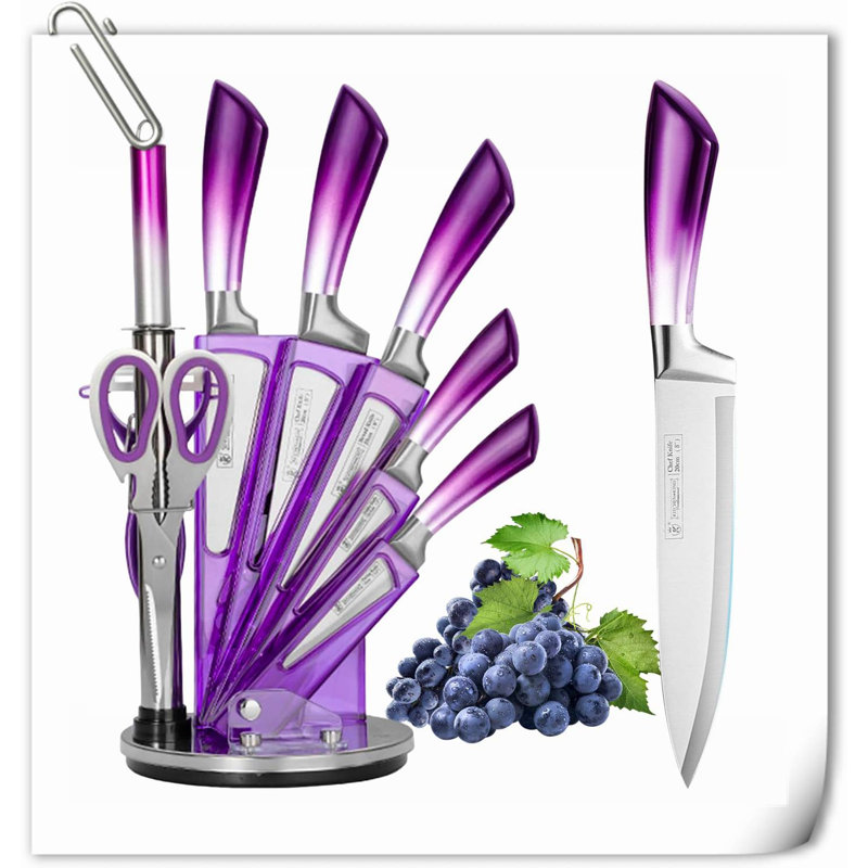 Rephen Knife 9 Piece High Carbon Stainless Steel and Carbon Steel Knife Block Set