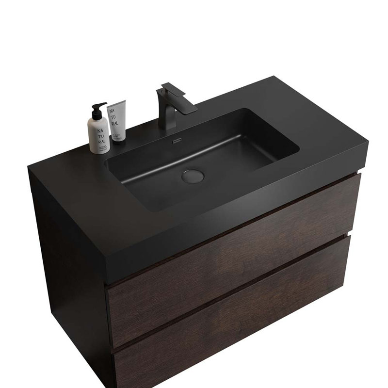 Meuble-lavabo mural simple 35,8 po avec lavabo, Noyer / Noir