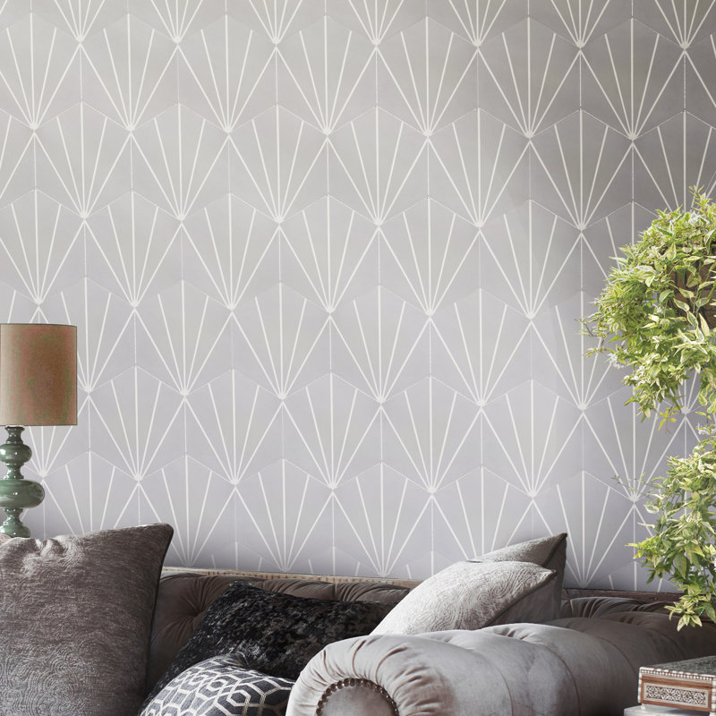 Menara 8" x 9" Cement Patterned Wall & Floor Tile, Gray/White