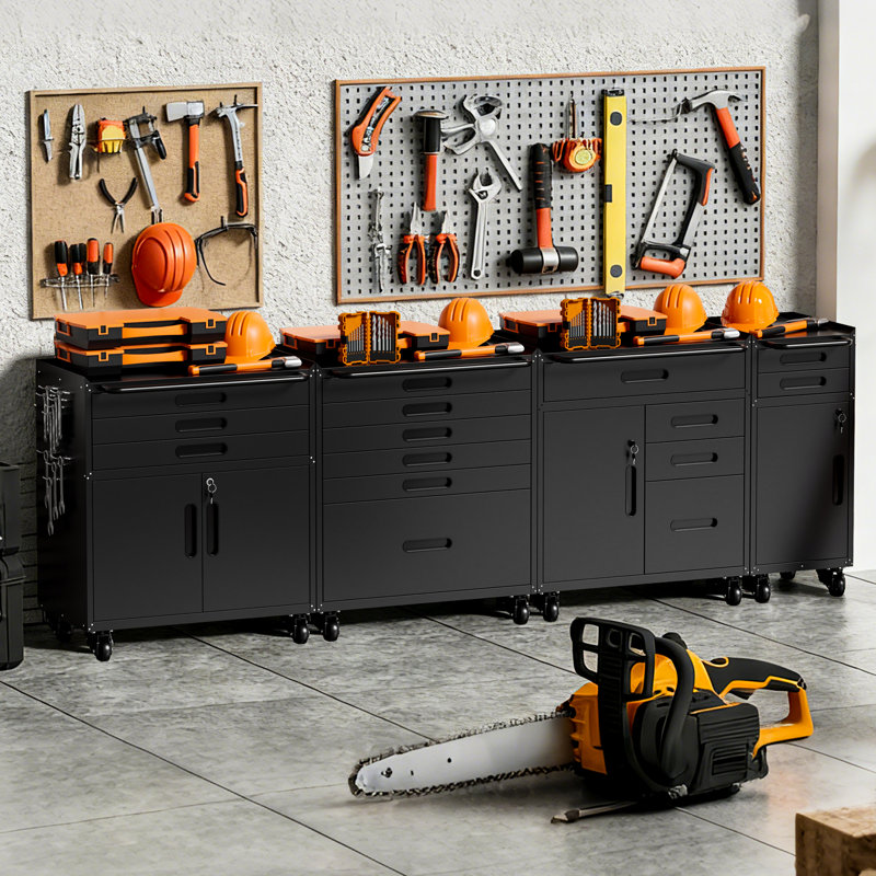 Narrow Rolling Tool Cabinet with Large Handle, Space-Saving Lockable Storage for Garage and Workshop, 34.3"H x 14.7"W