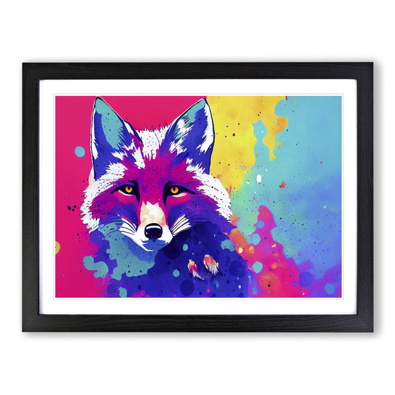 Fox Splatter - Single Picture Frame Print, Black, 46cm H x 64cm W x 2cm D