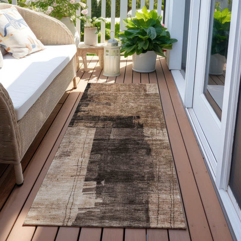 Machine Washable Indoor/Outdoor Cicel ACN1202 Brown Rug, Runner 2'3" x 7'6"