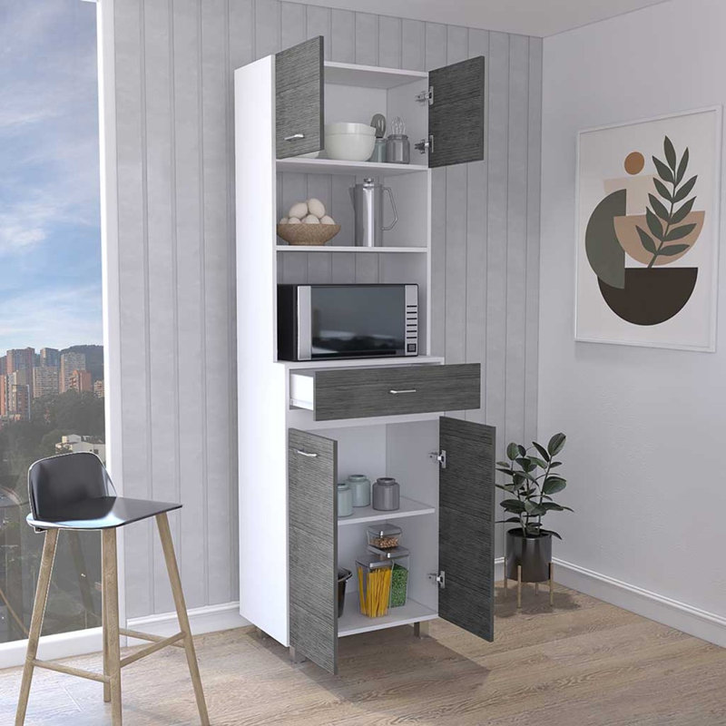 Armoire à micro-ondes Caribe, quatre pieds, un tiroir, une porte double, une tablette
