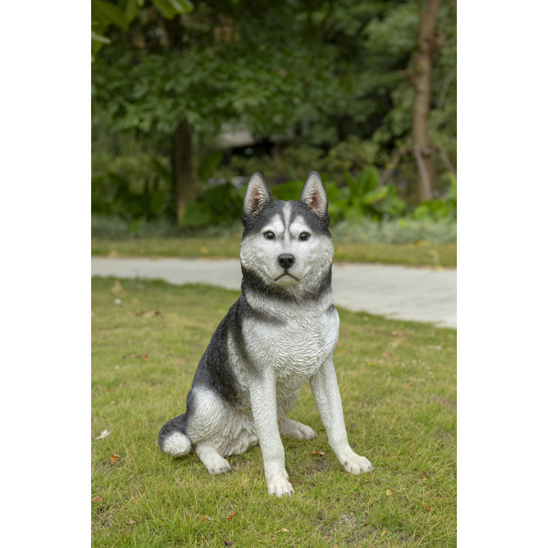 Large Black and White Resin Siberian Husky Sitting Statue