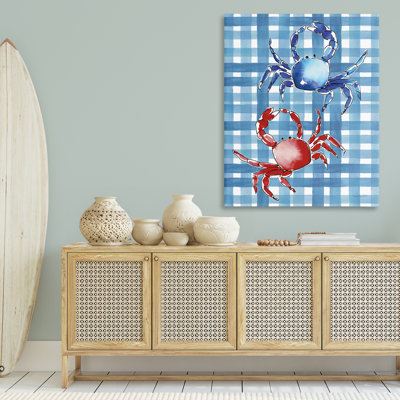  Coastal Crabs on Plaid Canvas Wall Art by Mercedes Lopez Charro