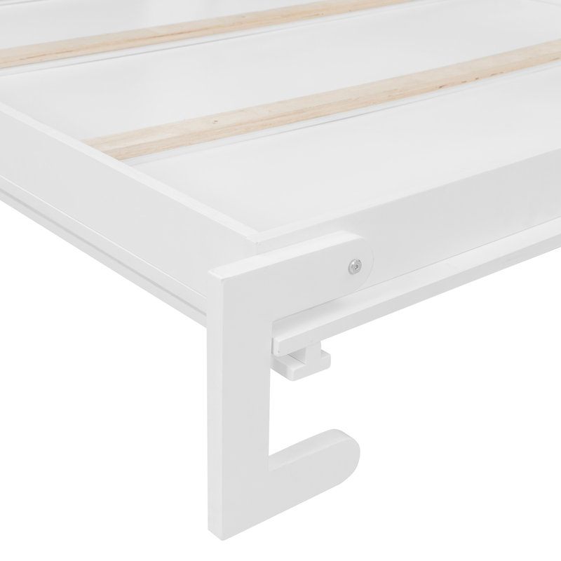 Grand lit blanc à placer au mur, avec beaucoup de rangement, esthétique rayée à losanges et 6 lits compatibles avec un matelas de 8 pouces, équipé de panneaux abondants, capacité de poids de 600 lb