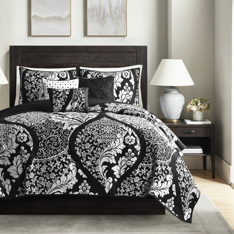 Courtepointe très grand / très grand 6 pièces, imprimé en coton, revers uni de couleur unie, coussins décoratifs brodés réversibles très grand, bordure en coton noir /,