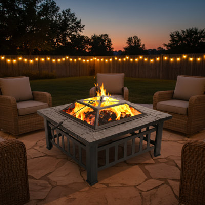 Square Wrought Iron Firewood Brazier, High Quality And In Good Condition, Made Of High-grade Metal, For Heating, Compact And Lightweight, Comes With Necessary Accessories, Black.