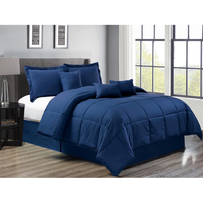 Ensemble d'édredon en microfibre 7 pièces 7 pièces, Édredon très grand californien + 6 pièces suppl, Bleu marine