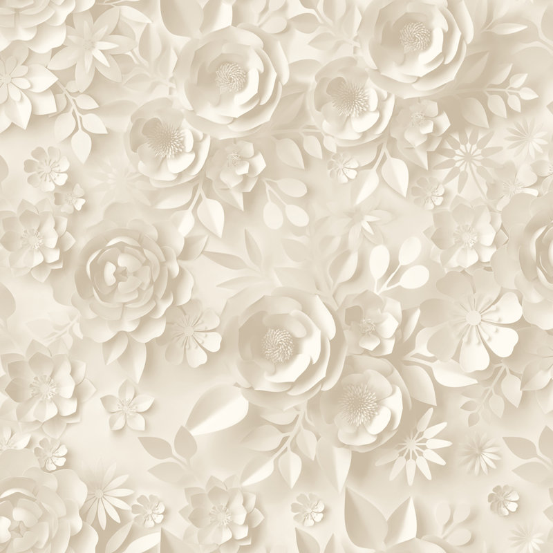 Papier peint fleurs en papier, Beige