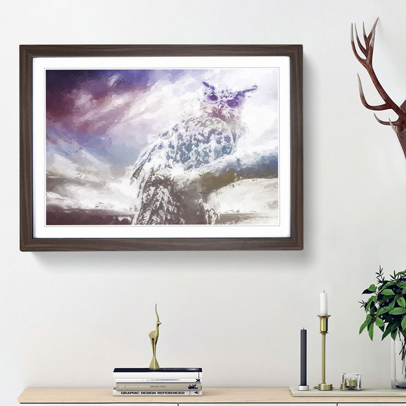 The Great Horned Owl in Abstract - Picture Frame Painting Print, 36cm H x 48cm W x 2cm D, Walnut Framed