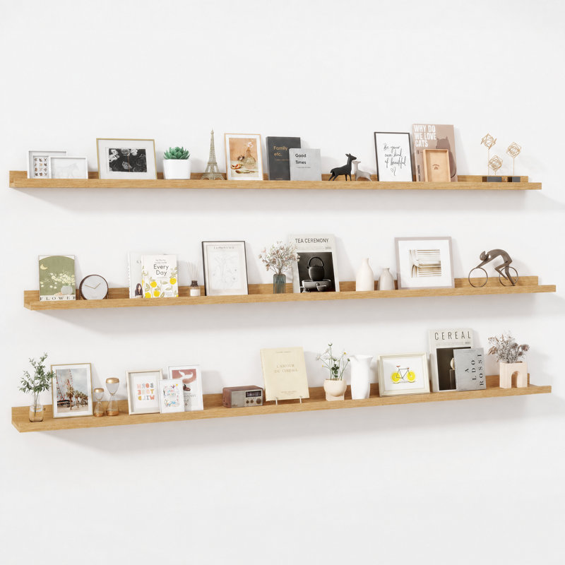 Parece Wall-Mounted Floating Shelves for Bedroom, Living Room, Oak, 2" H x 72" W x 5" D