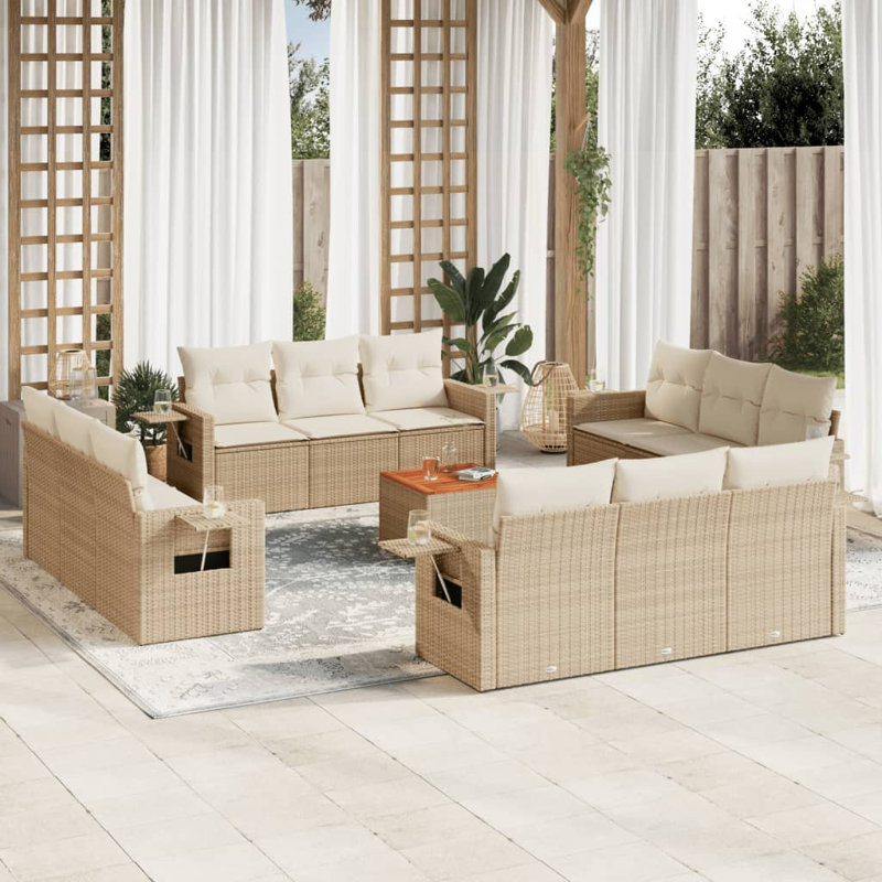  Ensemble de canapé de jardin modulaire en PE rotin beige, Beige, Beige