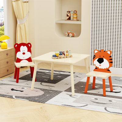 Ensemble de table pour enfants et 2 chaises, ensemble de table de jeu en bois (ours et tigre)