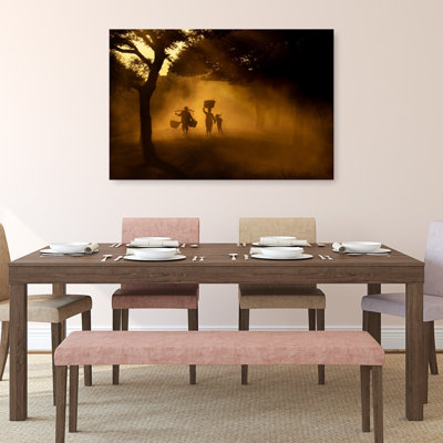Misty Golden Walk Abstract Tropical Landscape Wall Art Print 1 Piece Wrapped Canvas Wall Art