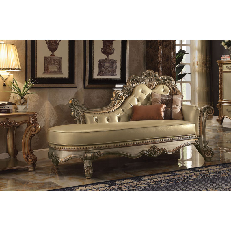 Aaryn Chaise W/2 Pillows, Bone, Gold Patina