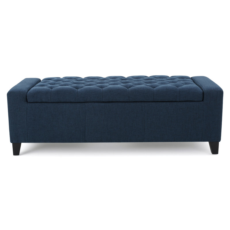  Tufted Storage Bench with Armrests, Upholstered Entryway Seating with Hidden Compartment, Dark Grey, Navy