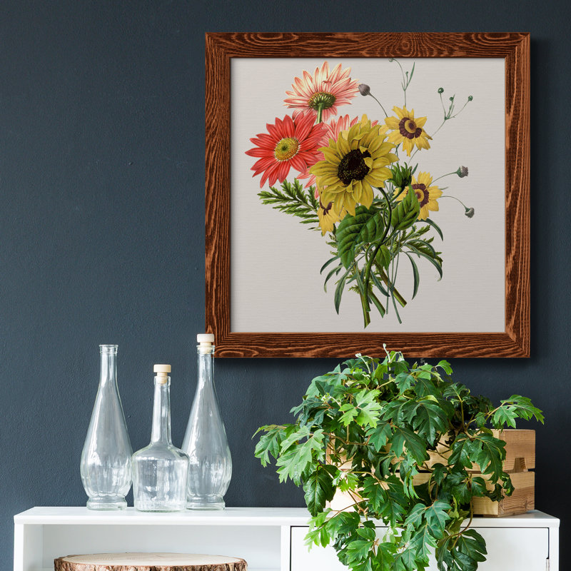 Sunflower Arrangement - Peinture sur toile encadrée, H 17 po x l 17 po x P 1,5 po, Toile avec cadre érable patiné