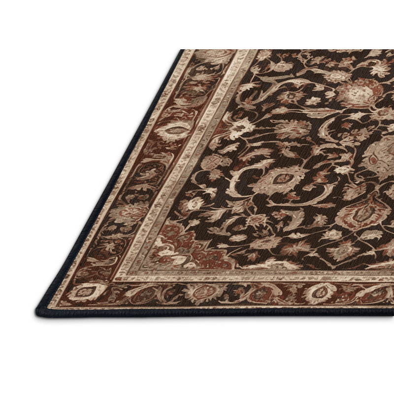 Tapis persan noir lavable à la machine, Rond 8 pi