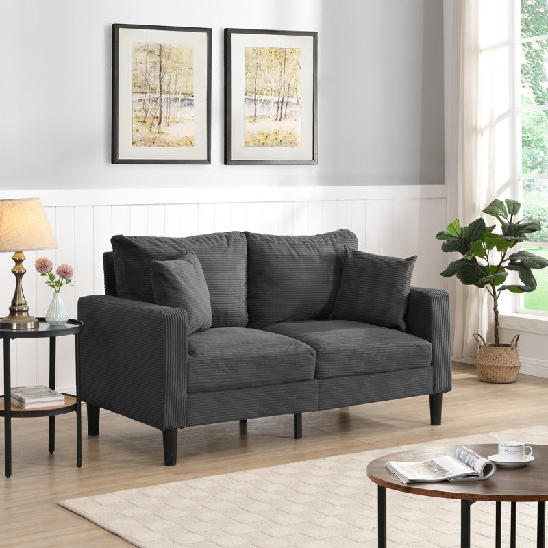 Causeuse de 57 po de largeur avec résilience élevée, Noir; gris