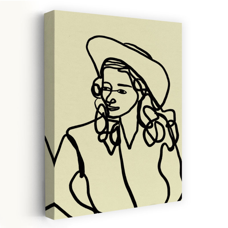 Modern Cowgirl Line Elegant Minimalist Modern Portrait Wall Art Print 1 Piece Wrapped Canvas Wall Art, 60.96cm H x 40.64cm W