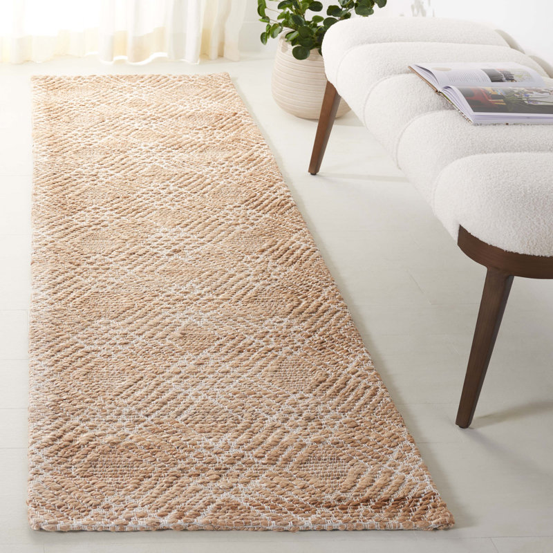 Tapis géométrique en jute de coton tissé à la main Courtdale, Tapis de couloir 2 pi 3 po x 8 pi