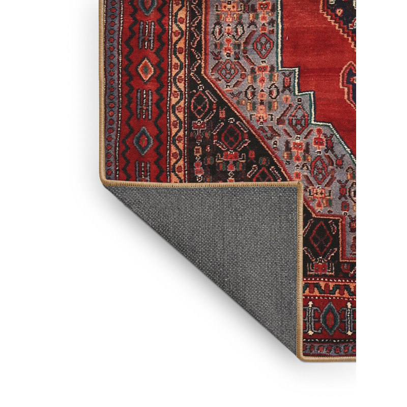 Tapis traditionnel rouge / noir / beige, Rectangle de 5 pi x 8 pi