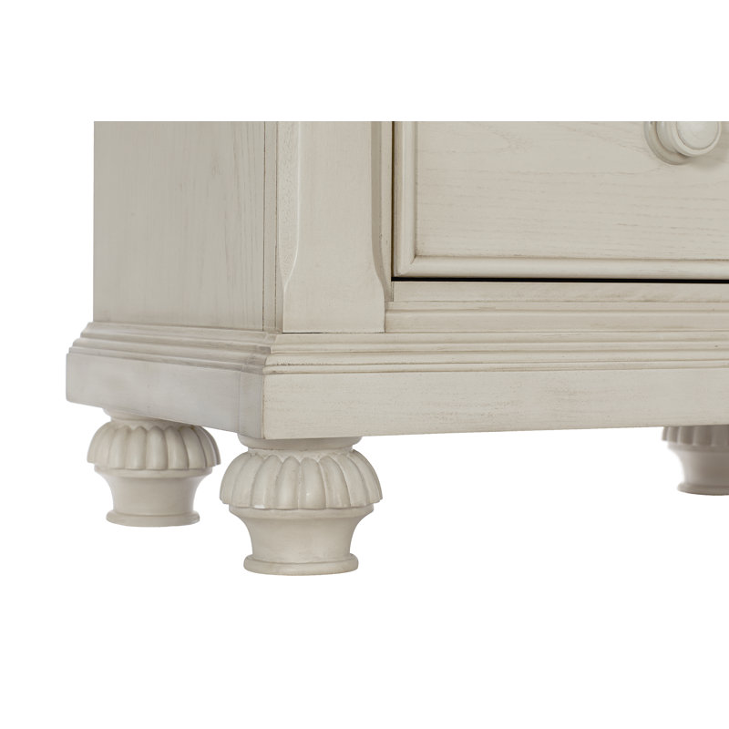 Althoff 2 Drawer Solid Wood Nightstand, Vintage Ivory