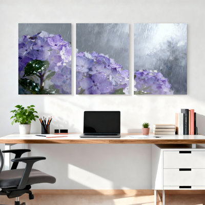 Tableau mural sur toile tendue à motif floral d'hortensia violet (paquet de 3)