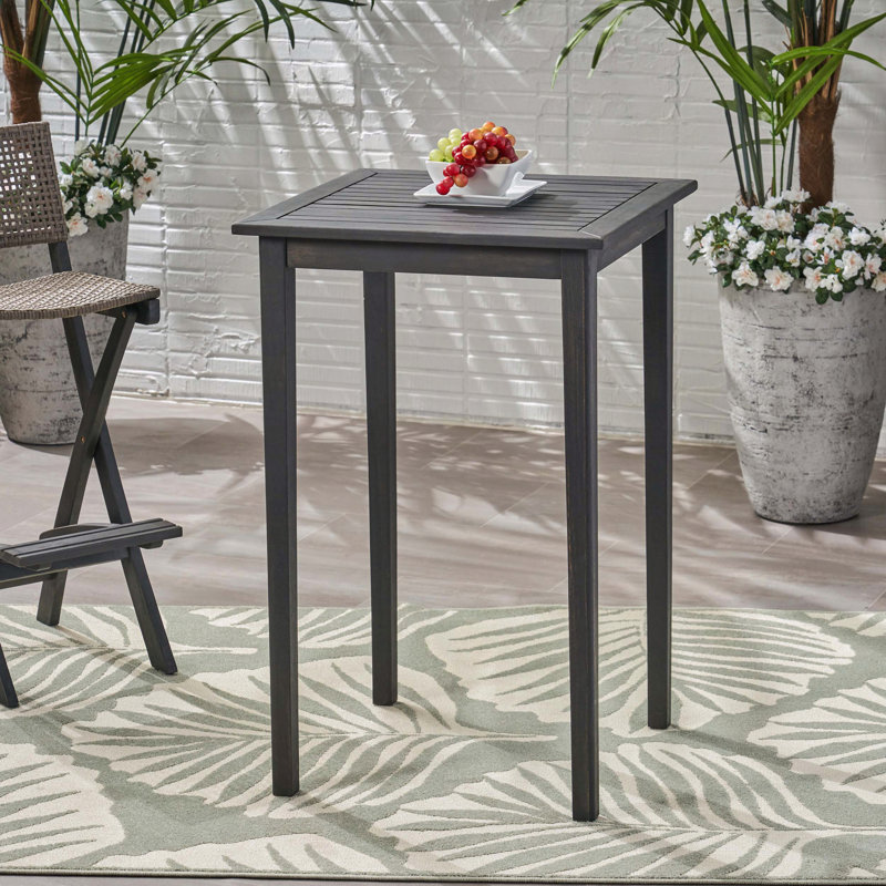 Acacia Wood Dark Gray Square Bar Table