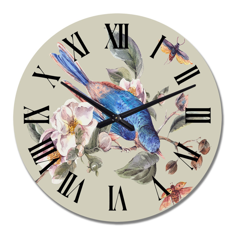 Pommier en fleurs et oiseau bleu - Horloge murale traditionnelle, Moyen