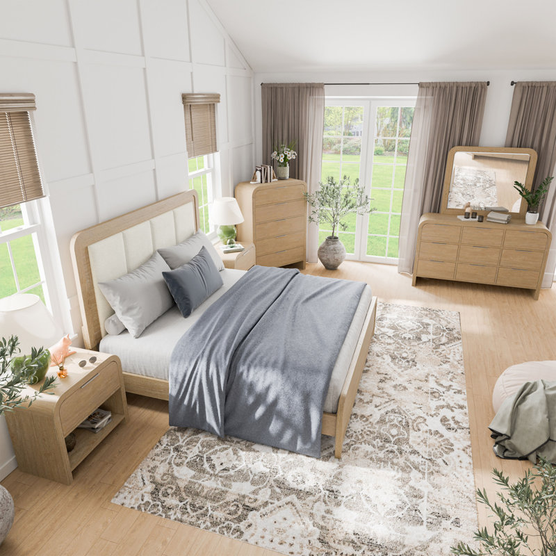 Ensemble de chambre à coucher Beaucet, Très grand lit, Ensemble de six pièces : lit + deux tables de che