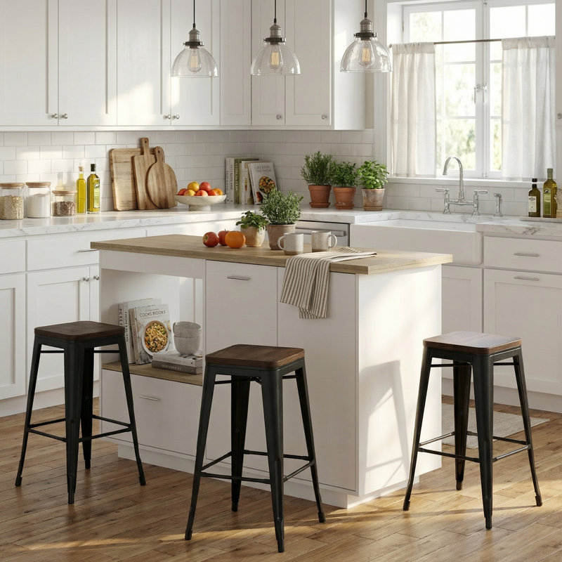 59.1" Wide Kitchen Island With Flip-Top Table – Modern White & Wood Top Bar Counter
