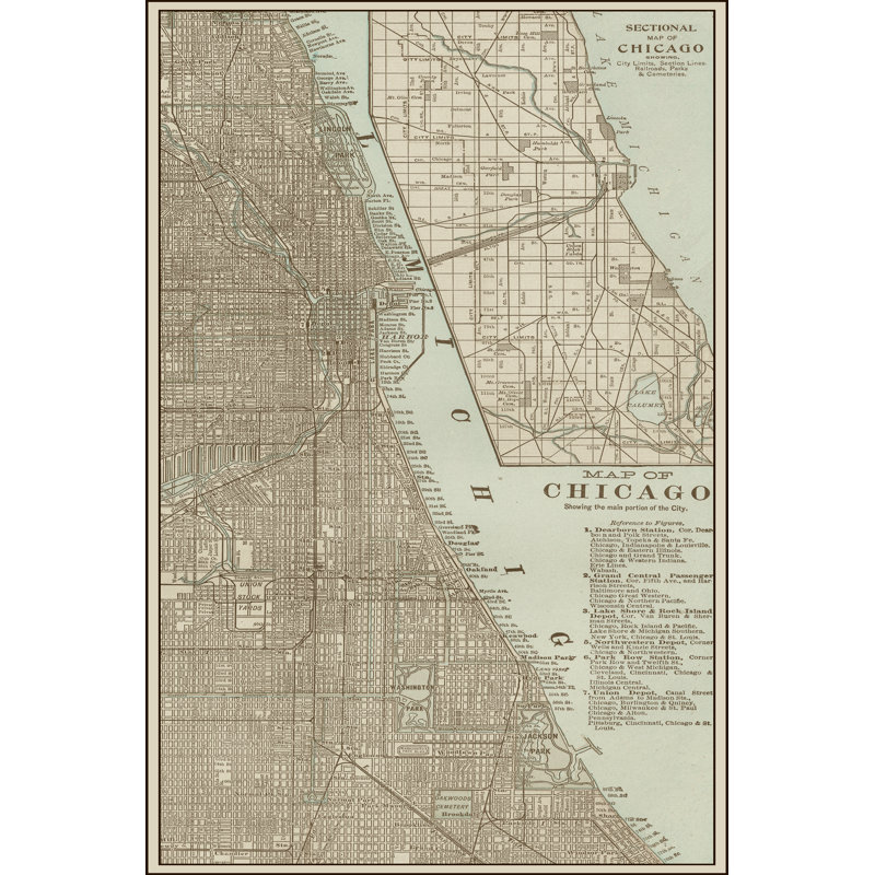 Tinted Map of Chicago 1 Piece Wrapped Canvas Painting, 76cm H x 51cm W x 3.8cm D