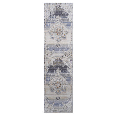 Loom & Collection 2X8 Area Rug In Cream/Gold Medallion - Non-Shedding, Stain , Fits Shabby-Chic Living Room, Bedroom, Dining Room Perfect For Eclectic