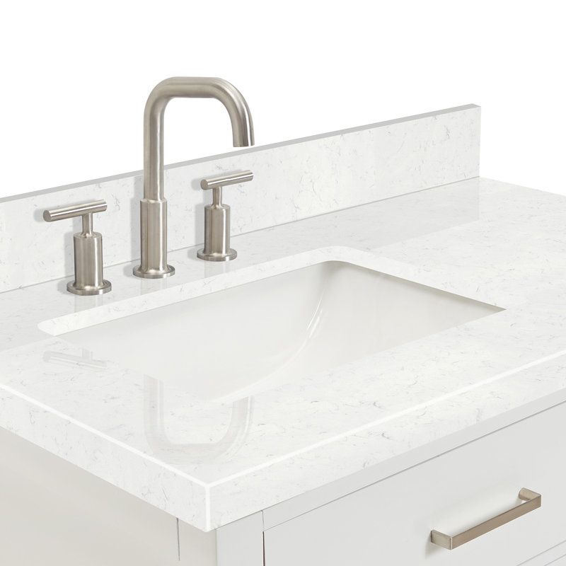 5_ARIEL Bristol 36 Single Sink Bathroom Vanity with Carrara White Quartz, 36", Rectangle, White