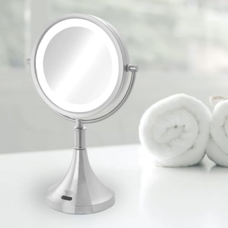 8.5" Lighted Wall Mount Magnified Makeup Mirror, Plug In
