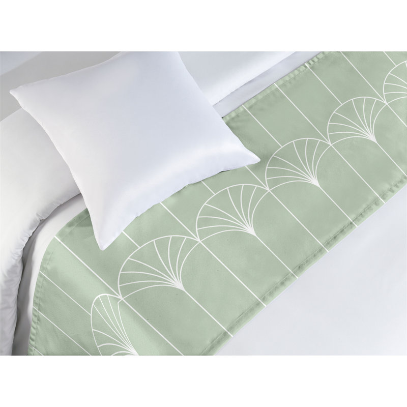  Chemin de lit géométrique en satin, Vert pâle / blanc, Lit simple