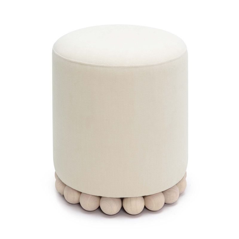 Bergenfield Upcycled Fabric Ottoman, Cream