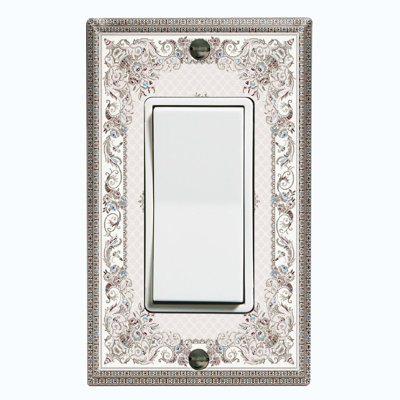 Metal Light Switch Plate Outlet Cover (Elegant Gray Rustic White - Single Rocker)