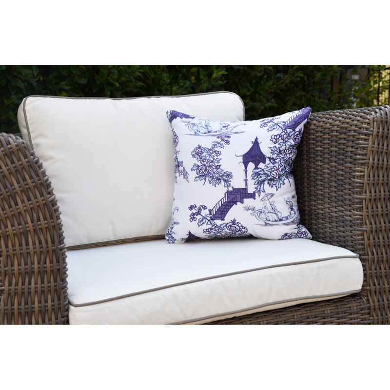 Housse de coussin d'extérieur carré à motif floral Palm Beach, Bleu marine, 16 po x 1 po