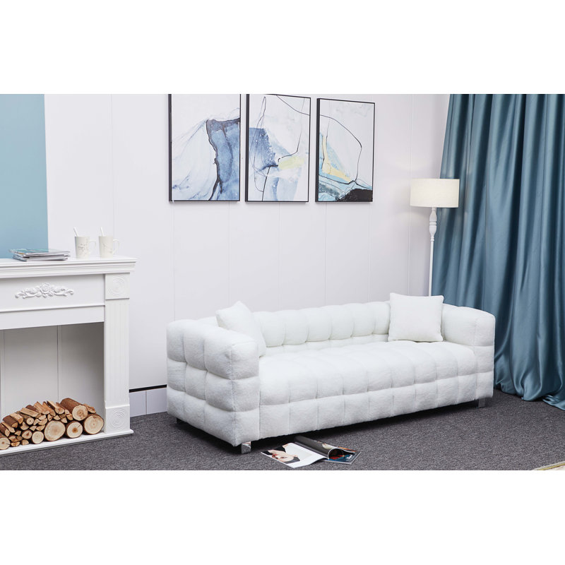 Upholstered Sofa, Beige Polyester Blend, 24" H x 80" W x 30.7" D