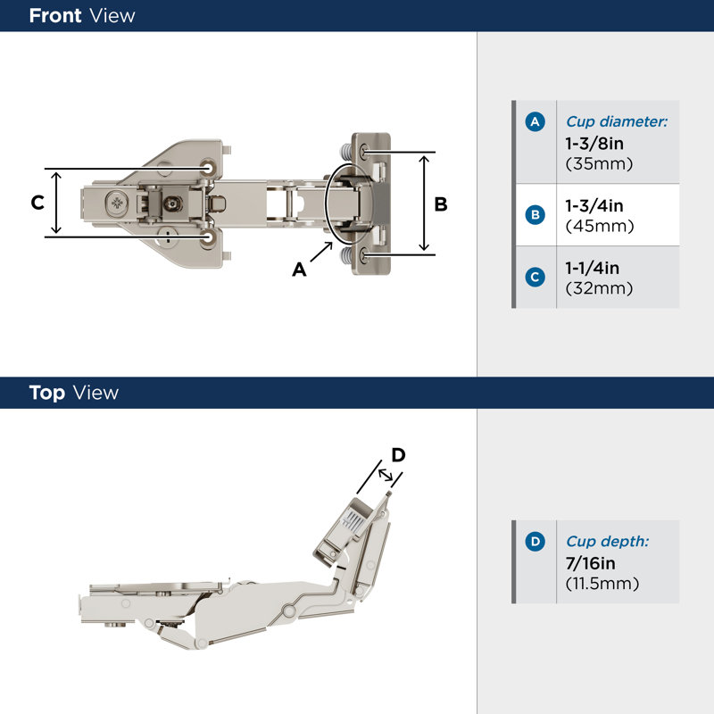 Nickel Full Overlay 165 Degree Soft Close Concealed Cabinet Hinge
