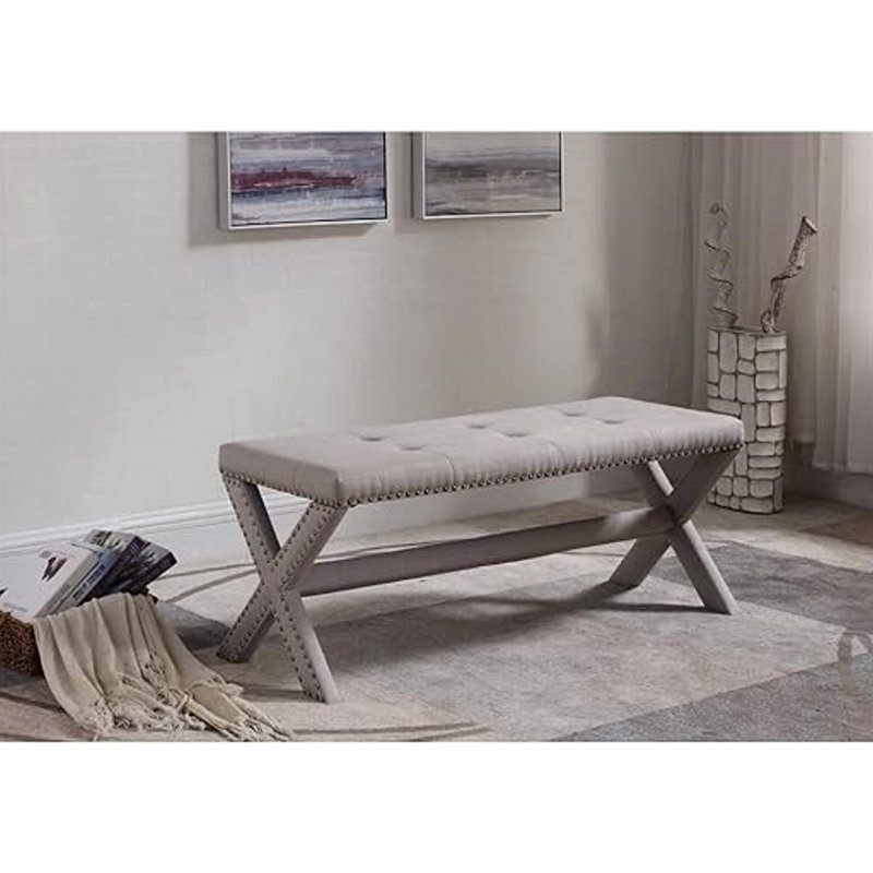 Banc d'appoint Glam avec garniture cloutée, siège capitonné, banc latéral rembourré pour chambre à coucher, salon et entrée