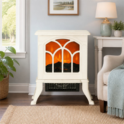14.5-inch Portable Electric Fireplace, Freestanding Unit with Realistic Flame Effect, Dual Heat Settings (750W/1500W), Tip-over and Overheat Protection, Heats up to 215 Square Feet
